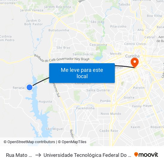 Rua Mato Grosso, 9784 to Universidade Tecnológica Federal Do Paraná - Campus Curitiba - Sede Centro map