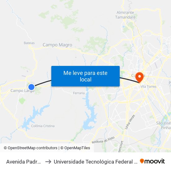 Avenida Padre Natal Pigato, 2265 to Universidade Tecnológica Federal Do Paraná - Campus Curitiba - Sede Centro map