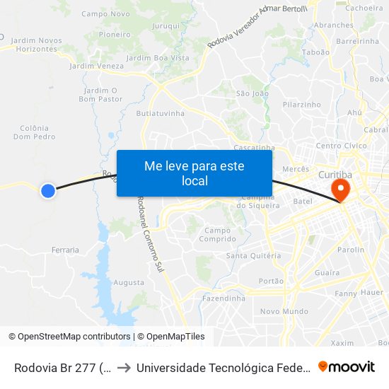Rodovia Br 277 (Do Café) - Vila Dom Pedro to Universidade Tecnológica Federal Do Paraná - Campus Curitiba - Sede Centro map