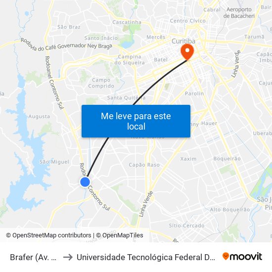 Brafer (Av. Das Araucárias) to Universidade Tecnológica Federal Do Paraná - Campus Curitiba - Sede Centro map