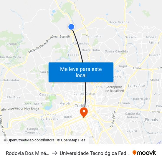 Rodovia Dos Minérios (Pr 092) - Le Mond Motel to Universidade Tecnológica Federal Do Paraná - Campus Curitiba - Sede Centro map