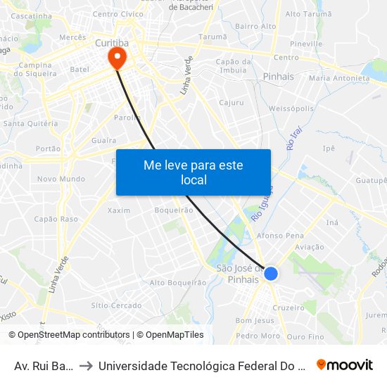 Av. Rui Barbosa, 7969 to Universidade Tecnológica Federal Do Paraná - Campus Curitiba - Sede Centro map