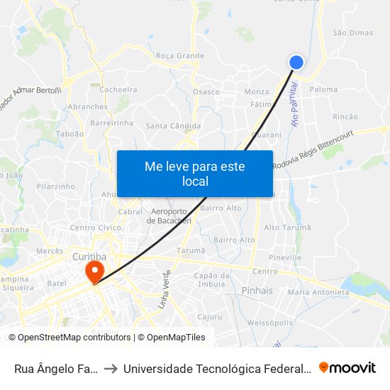 Rua Ângelo Falavinha Dalprá, 706b to Universidade Tecnológica Federal Do Paraná - Campus Curitiba - Sede Centro map