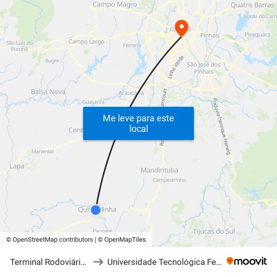 Terminal Rodoviário De Quitandinha (José Steff Filho) to Universidade Tecnológica Federal Do Paraná - Campus Curitiba - Sede Centro map