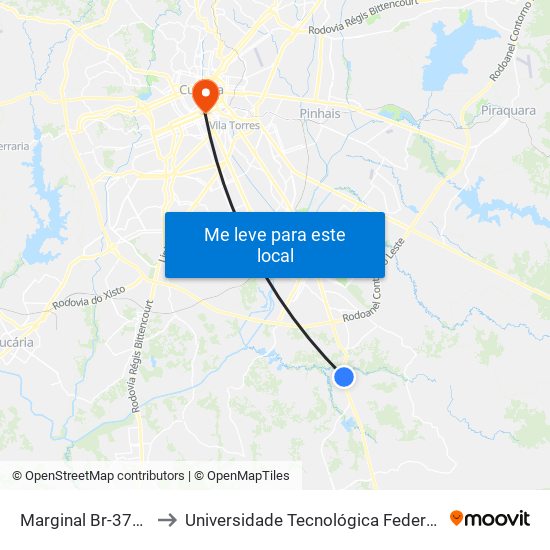 Marginal Br-376 Sul - Aurora Alimentos to Universidade Tecnológica Federal Do Paraná - Campus Curitiba - Sede Centro map