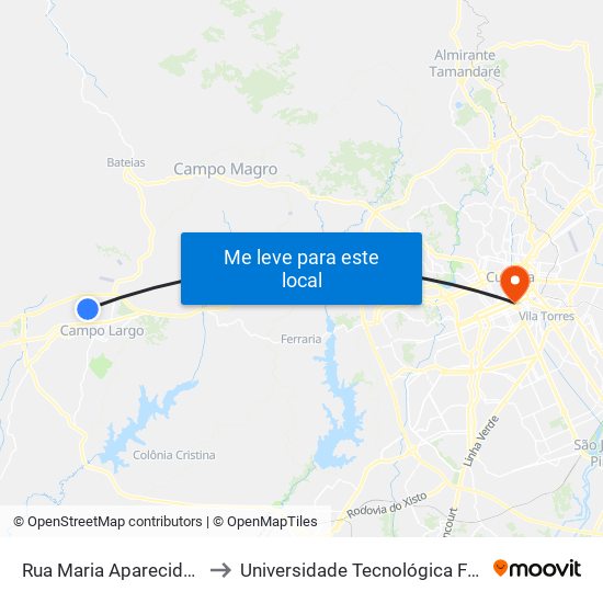 Rua Maria Aparecida De Oliveira, 154  - Hospital Do Rocio to Universidade Tecnológica Federal Do Paraná - Campus Curitiba - Sede Centro map