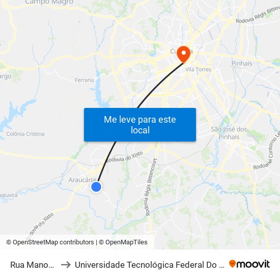 Rua Manoel Ribas, 1539 to Universidade Tecnológica Federal Do Paraná - Campus Curitiba - Sede Centro map