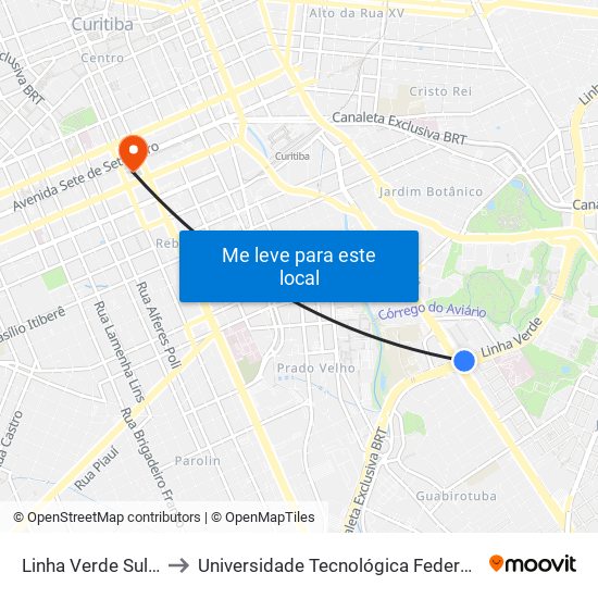 Linha Verde Sul - Comendador Franco to Universidade Tecnológica Federal Do Paraná - Campus Curitiba - Sede Centro map