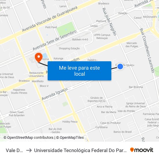 Vale Do Pinhão to Universidade Tecnológica Federal Do Paraná - Campus Curitiba - Sede Centro map