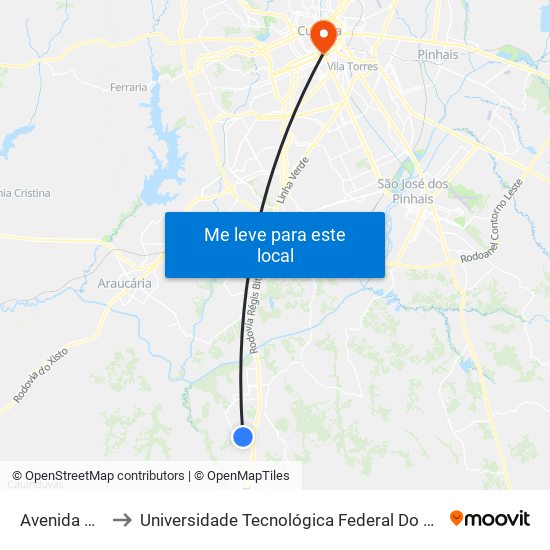 Avenida Paraná, 5370 to Universidade Tecnológica Federal Do Paraná - Campus Curitiba - Sede Centro map