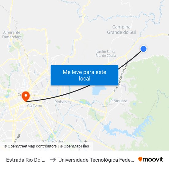 Estrada Rio Do Meio - Rancho Gralha Azul to Universidade Tecnológica Federal Do Paraná - Campus Curitiba - Sede Centro map