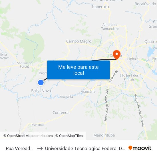 Rua Vereador Jose Chiquito to Universidade Tecnológica Federal Do Paraná - Campus Curitiba - Sede Centro map