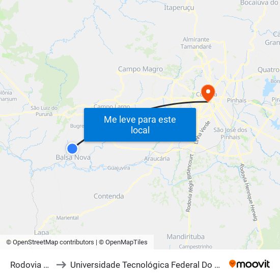 Rodovia Aníbal Khury to Universidade Tecnológica Federal Do Paraná - Campus Curitiba - Sede Centro map