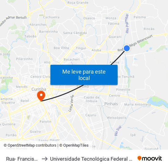 Rua- Francisco Rodrigues, 418 to Universidade Tecnológica Federal Do Paraná - Campus Curitiba - Sede Centro map