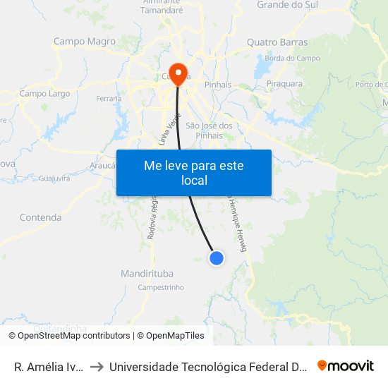 R. Amélia Ivanchechen Leal to Universidade Tecnológica Federal Do Paraná - Campus Curitiba - Sede Centro map