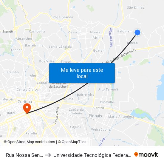 Rua Nossa Senhora De Fátima, 1412 to Universidade Tecnológica Federal Do Paraná - Campus Curitiba - Sede Centro map