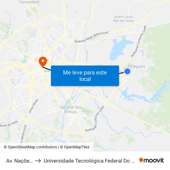 Av. Nações Unidas, 90 to Universidade Tecnológica Federal Do Paraná - Campus Curitiba - Sede Centro map