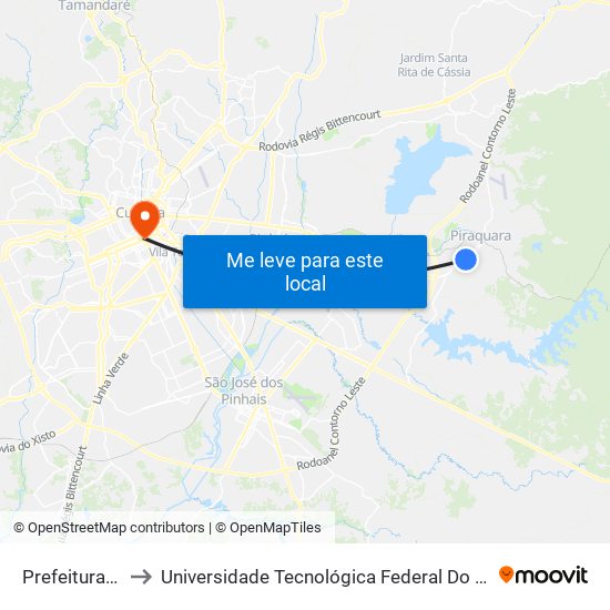 Prefeitura De Piraquara to Universidade Tecnológica Federal Do Paraná - Campus Curitiba - Sede Centro map