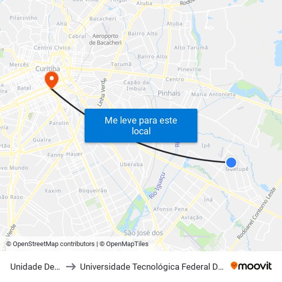 Unidade De Saúde Guatupê to Universidade Tecnológica Federal Do Paraná - Campus Curitiba - Sede Centro map