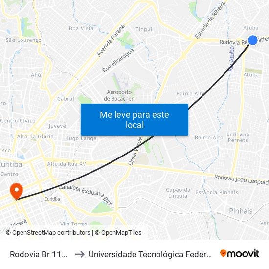 Rodovia Br 116 Norte - Posto Condor to Universidade Tecnológica Federal Do Paraná - Campus Curitiba - Sede Centro map