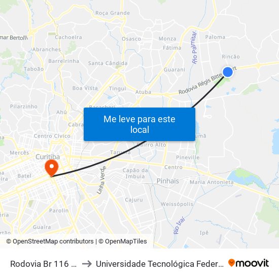 Rodovia Br 116 Sul - Clube Santa Mônica to Universidade Tecnológica Federal Do Paraná - Campus Curitiba - Sede Centro map