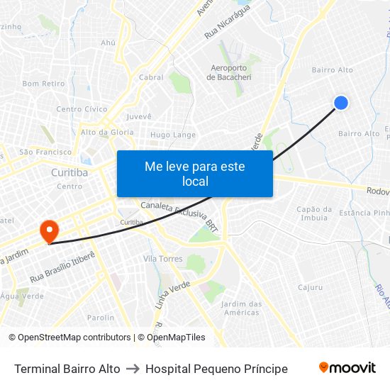 Terminal Bairro Alto to Hospital Pequeno Príncipe map