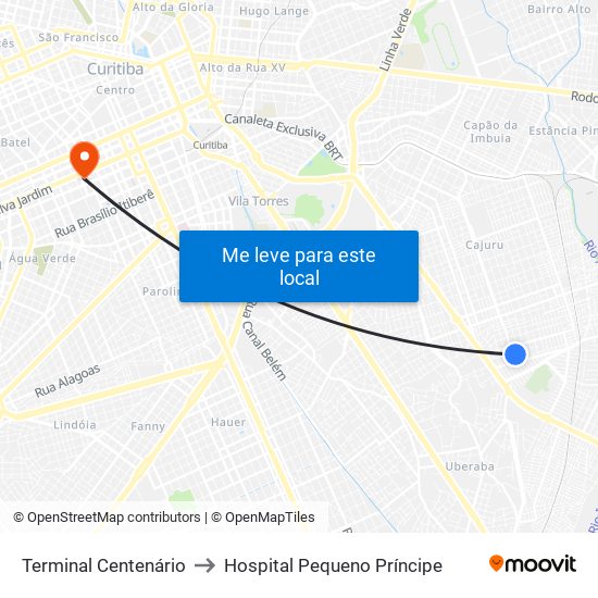 Terminal Centenário to Hospital Pequeno Príncipe map