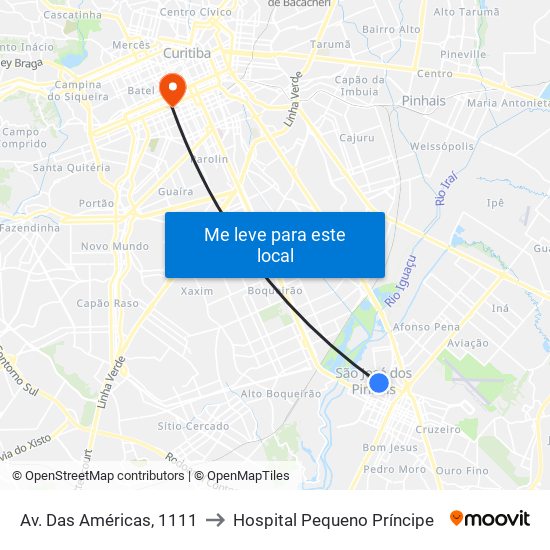 Av. Das Américas, 1111 to Hospital Pequeno Príncipe map