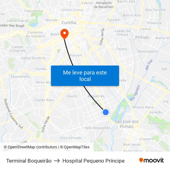 Terminal Boqueirão to Hospital Pequeno Príncipe map