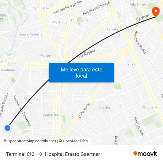 Terminal CIC to Hospital Erasto Gaertner map