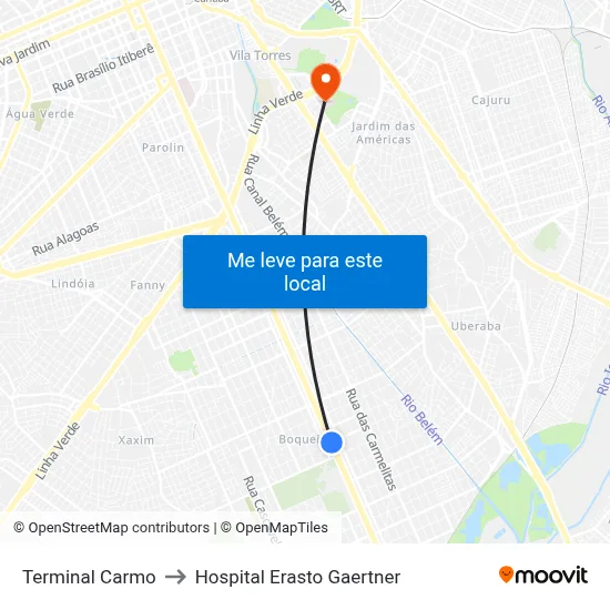 Terminal Carmo to Hospital Erasto Gaertner map