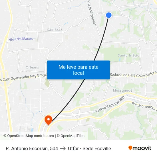 R. Antônio Escorsin, 504 to Utfpr - Sede Ecoville map
