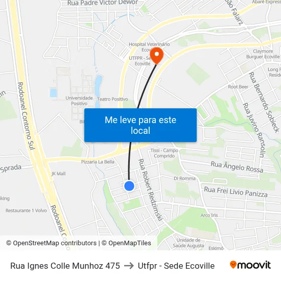 Rua Ignes Colle Munhoz 475 to Utfpr - Sede Ecoville map
