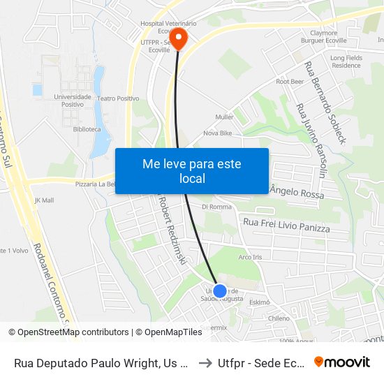 Rua Deputado Paulo Wright, Us Augusta to Utfpr - Sede Ecoville map