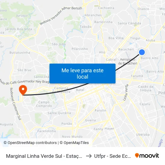 Marginal Linha Verde Sul - Estação Solar to Utfpr - Sede Ecoville map