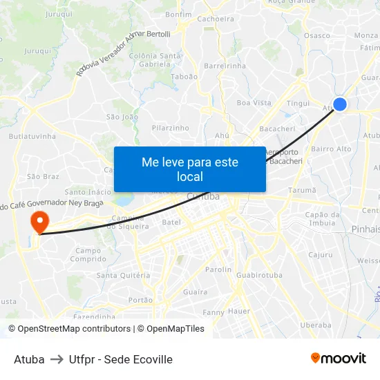 Atuba to Utfpr - Sede Ecoville map