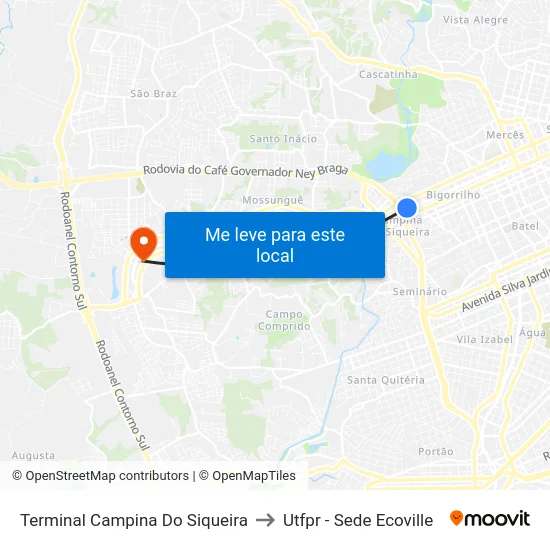 Terminal Campina Do Siqueira to Utfpr - Sede Ecoville map
