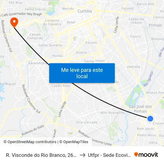 R. Visconde do Rio Branco, 2657 to Utfpr - Sede Ecoville map