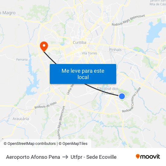Aeroporto Afonso Pena to Utfpr - Sede Ecoville map