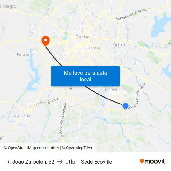 R. João Zarpelon, 52 to Utfpr - Sede Ecoville map