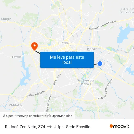 R. José Zen Neto, 374 to Utfpr - Sede Ecoville map