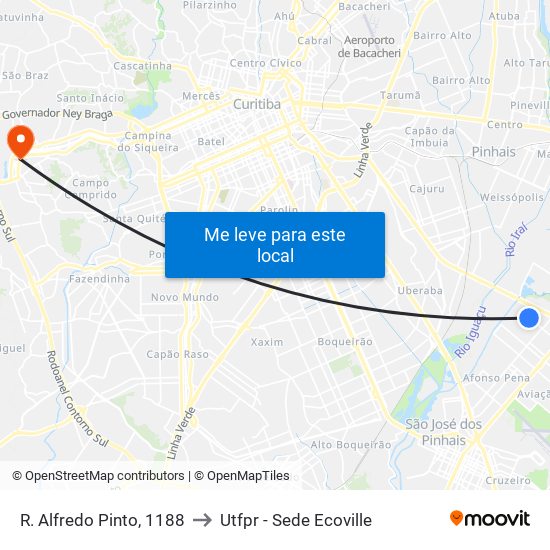 R. Alfredo Pinto, 1188 to Utfpr - Sede Ecoville map