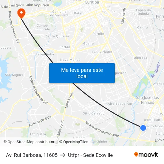 Av. Rui Barbosa, 11605 to Utfpr - Sede Ecoville map