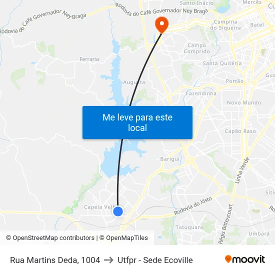 Rua Martins Deda, 1004 to Utfpr - Sede Ecoville map