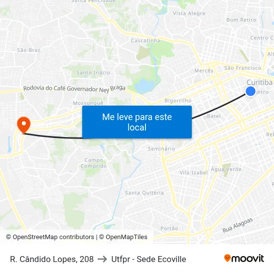 R. Cândido Lopes, 208 to Utfpr - Sede Ecoville map