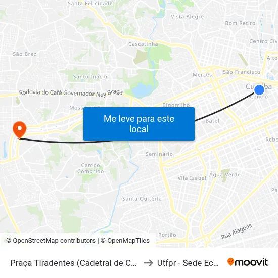 Praça Tiradentes (Cadetral de Curitiba) to Utfpr - Sede Ecoville map