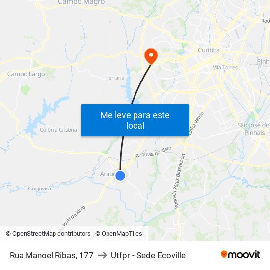 Rua Manoel Ribas, 177 to Utfpr - Sede Ecoville map