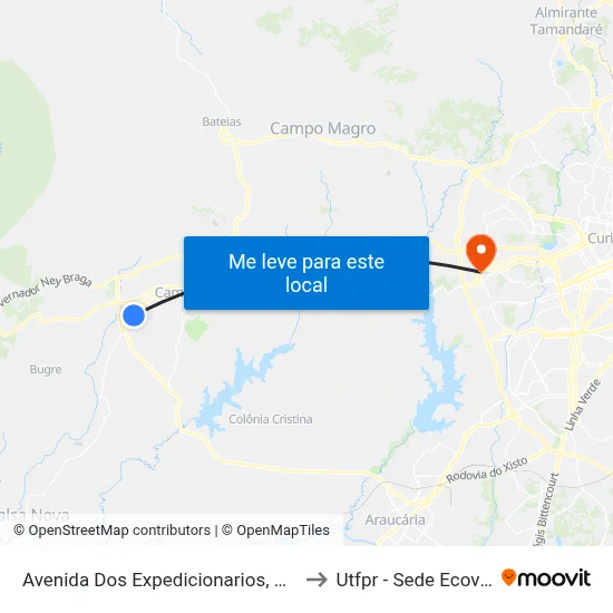 Avenida Dos Expedicionarios, 5560 to Utfpr - Sede Ecoville map