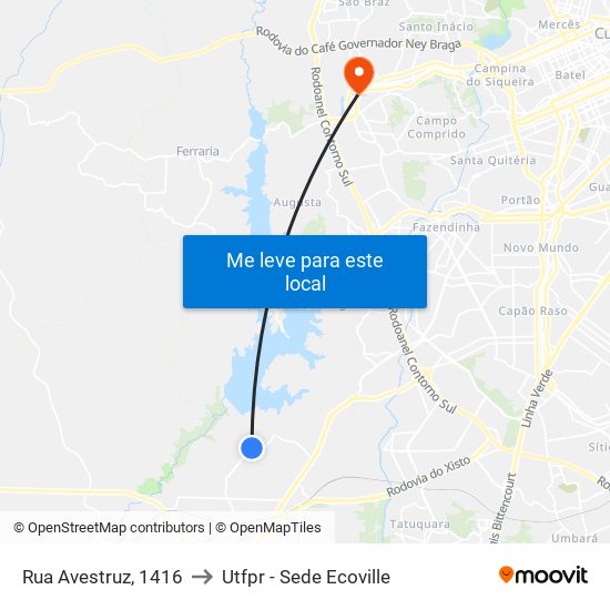 Rua Avestruz, 1416 to Utfpr - Sede Ecoville map