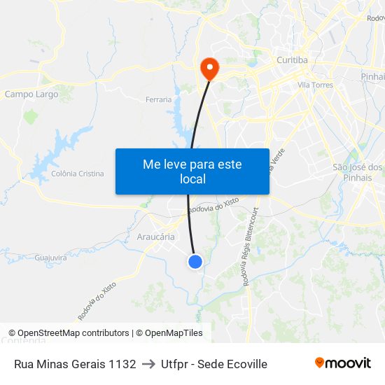 Rua Minas Gerais 1132 to Utfpr - Sede Ecoville map